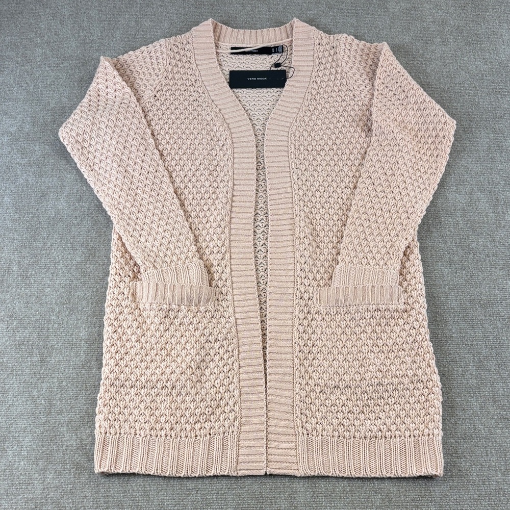 Vero Moda Women's Light Pink Front Pockets Open Knit Cardigan Size S NWT